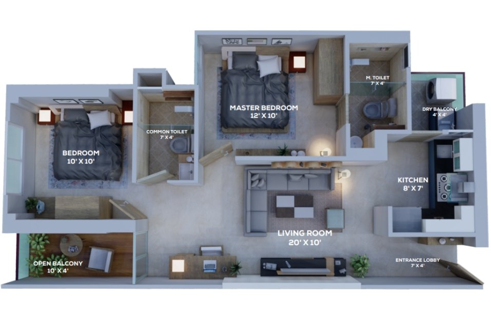 2bhk skyhigh Towers unit plan layouts